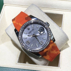 Orange Camouflage Rubber Rolex Datejust Strap